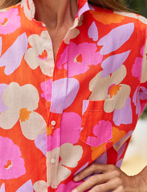 EILEEN Orange and Pink Floral, Italian Classic Linen, view 3