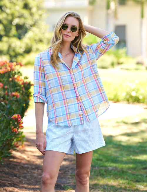 EILEEN Blue and Orange Plaid, Casual Cotton, front view