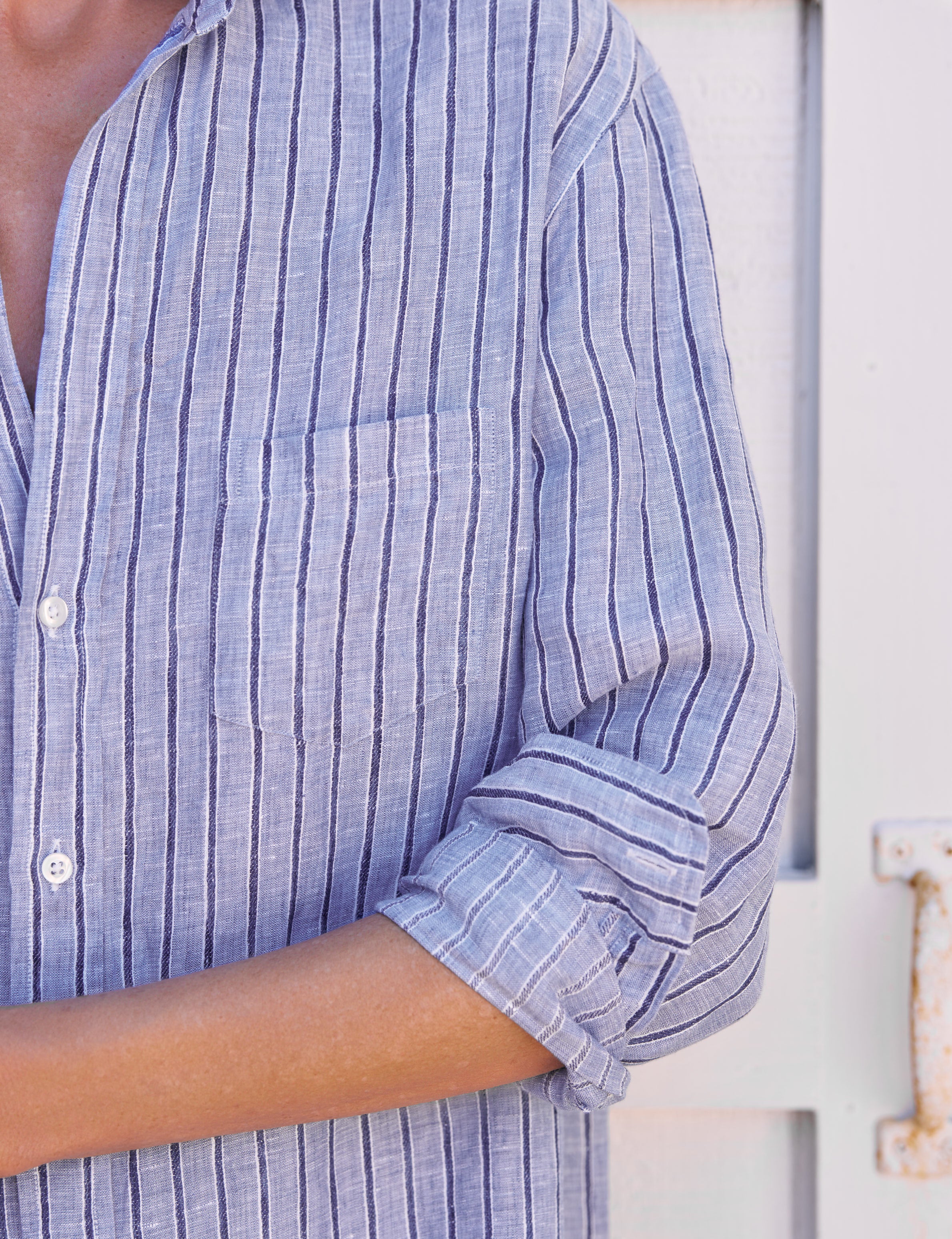 MARY Blue and Navy Stripe, Italian Classic Linen, view 3