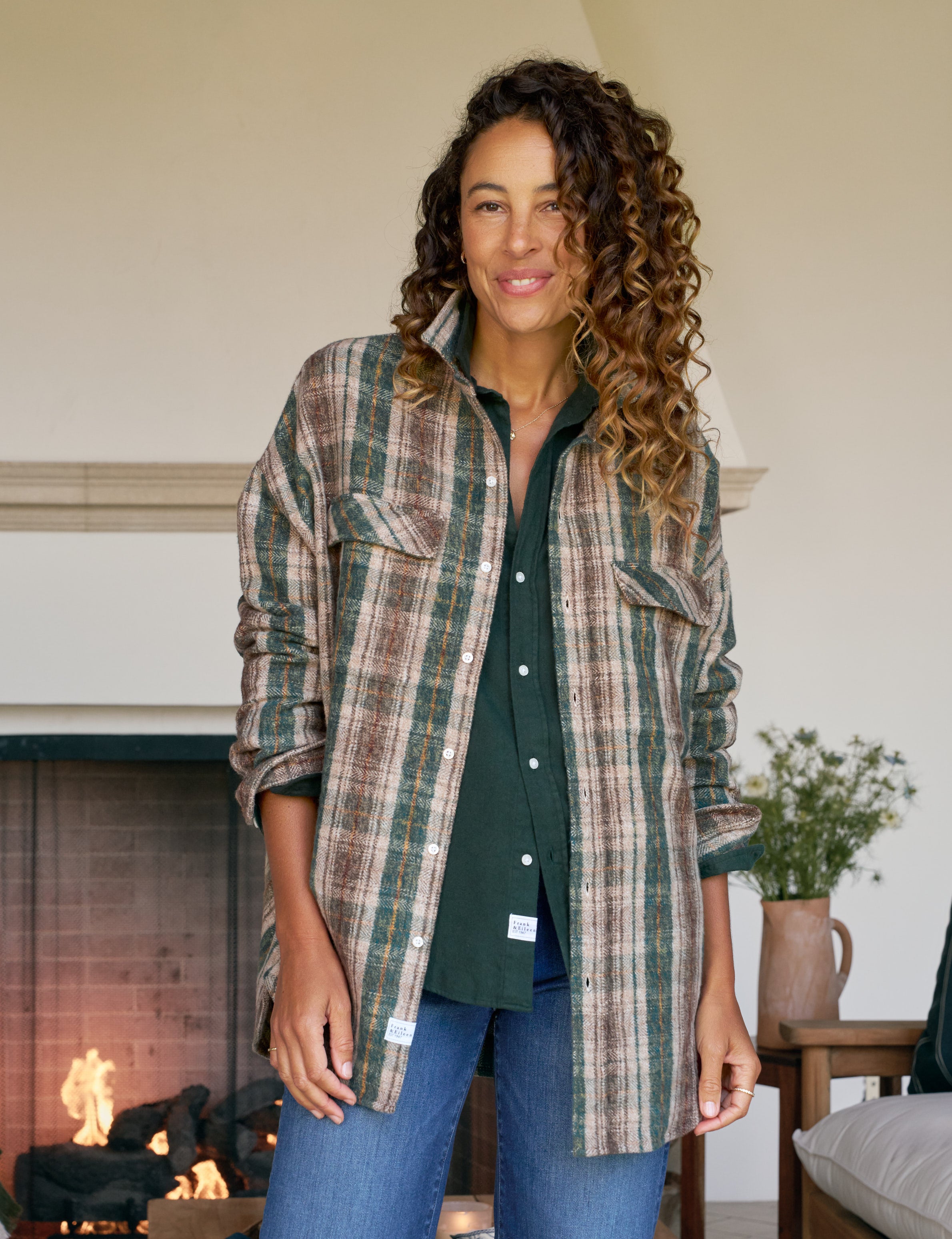 MCLOGHLIN Brown and Green with Sand Plaid, Italian Flannel