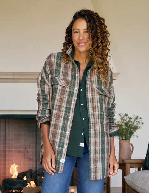 MCLOGHLIN Brown and Green with Sand Plaid, Italian Flannel, front view