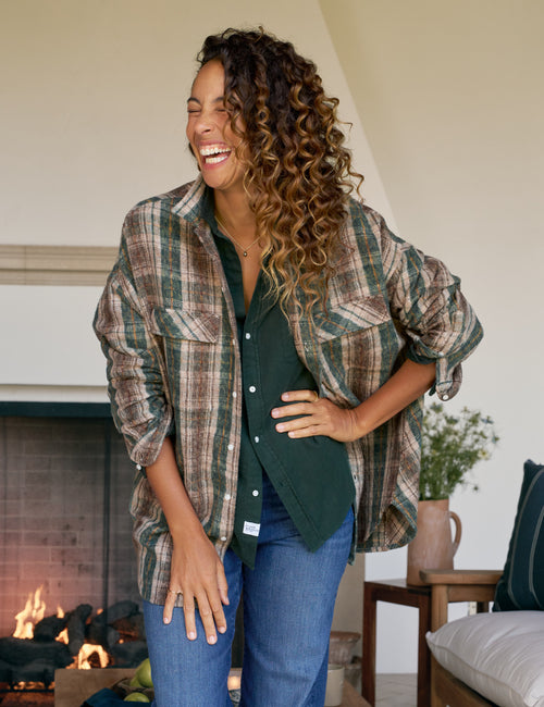 MCLOGHLIN Brown and Green with Sand Plaid, Italian Flannel, view 4