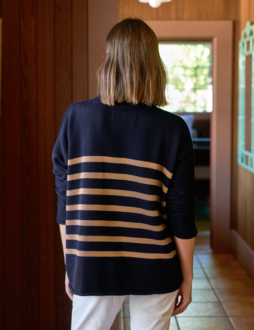 MONTEREY Navy with Camel Stripe, Pure Italian Cotton, alternate view