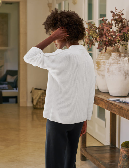 MONTECITO SWEATER White, Pure Italian Cotton, alternate view