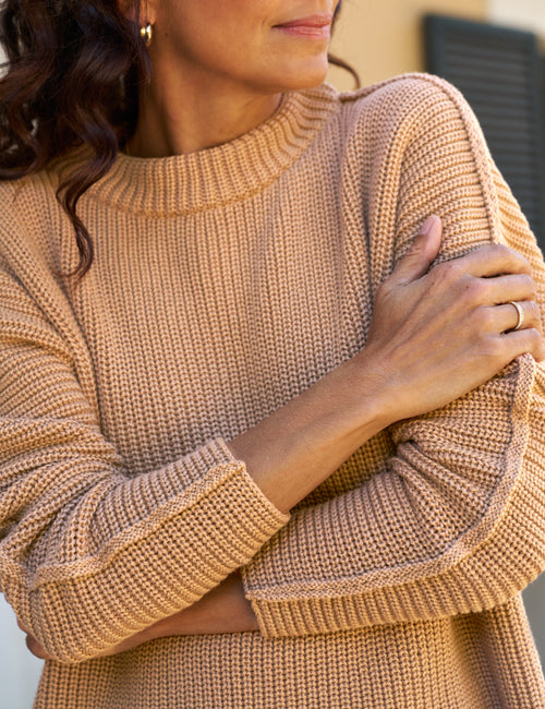 MONTECITO SWEATER Camel, Pure Italian Cotton, view 3