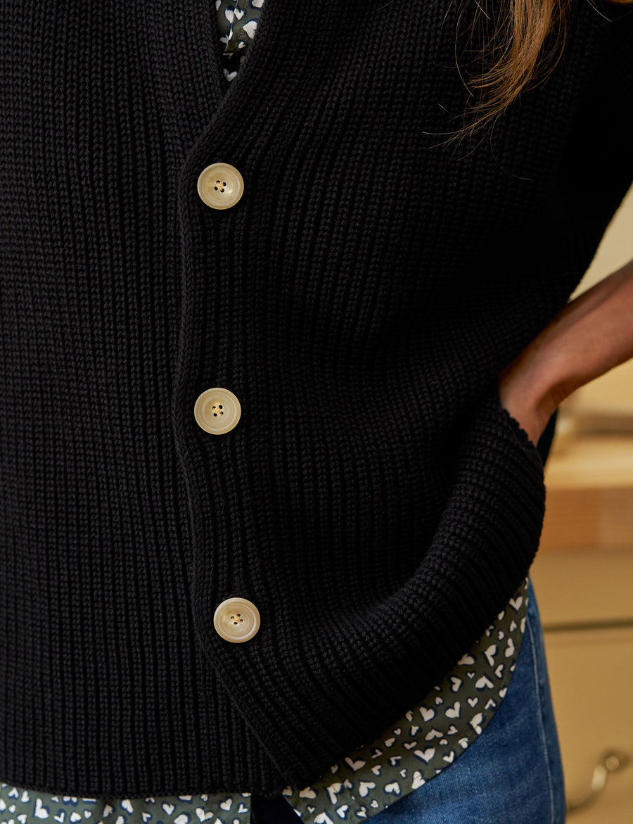 MONTECITO CARDIGAN Black, Pure Italian Cotton