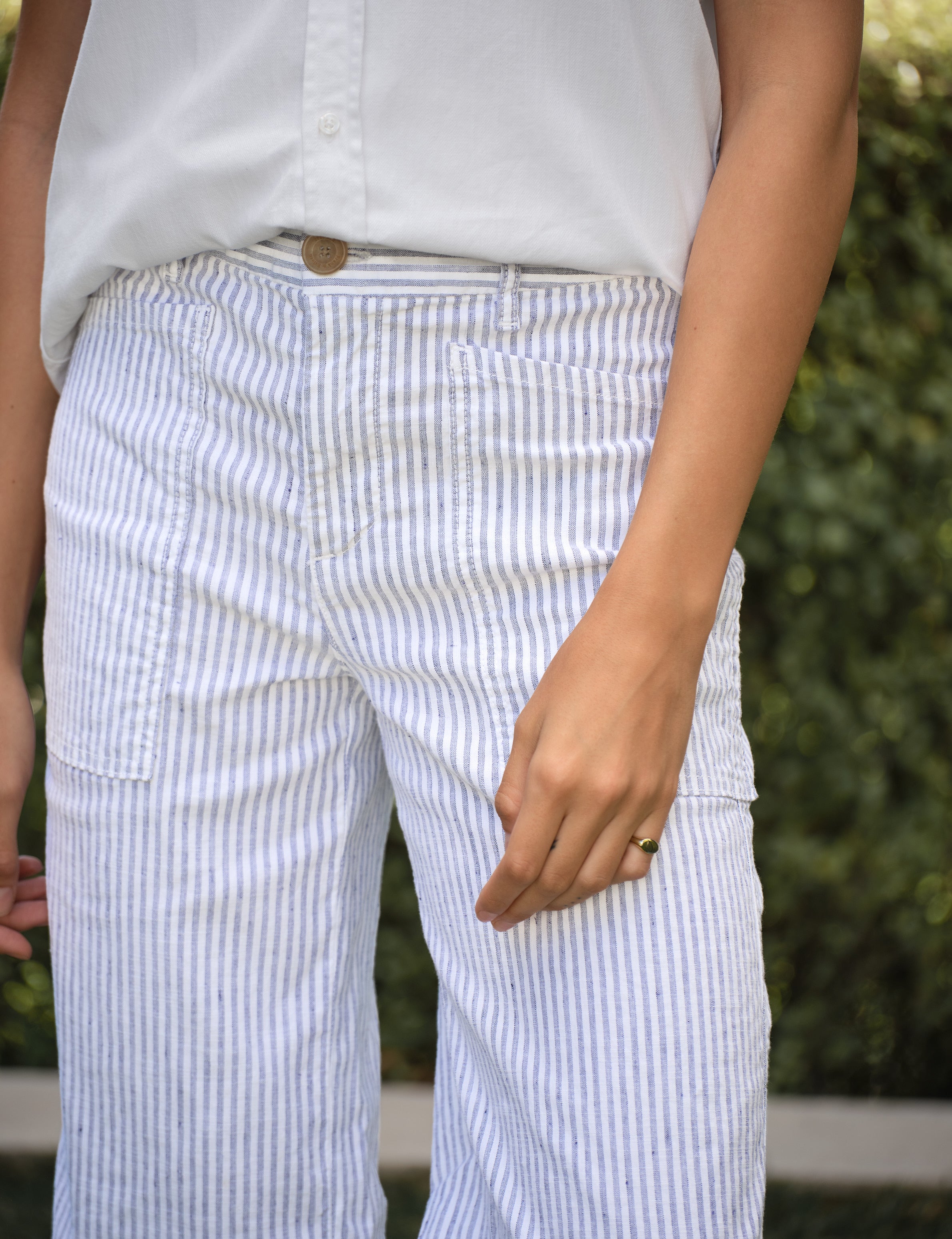 LIMERICK Navy and White Stripe, Italian Performance Linen, view 3