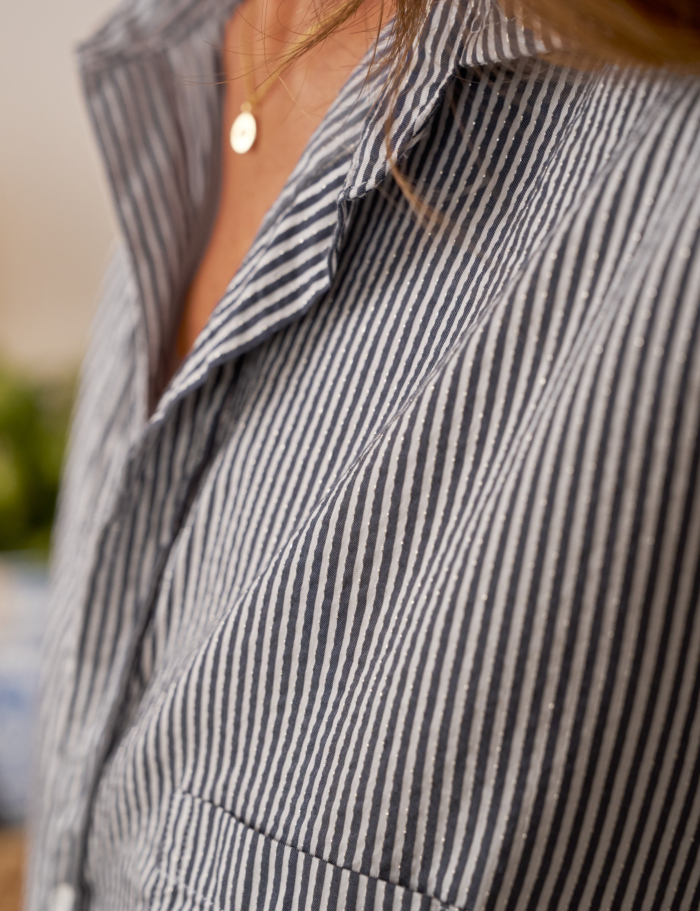 EILEEN Navy and White with Silver Stripe, Italian Glitter