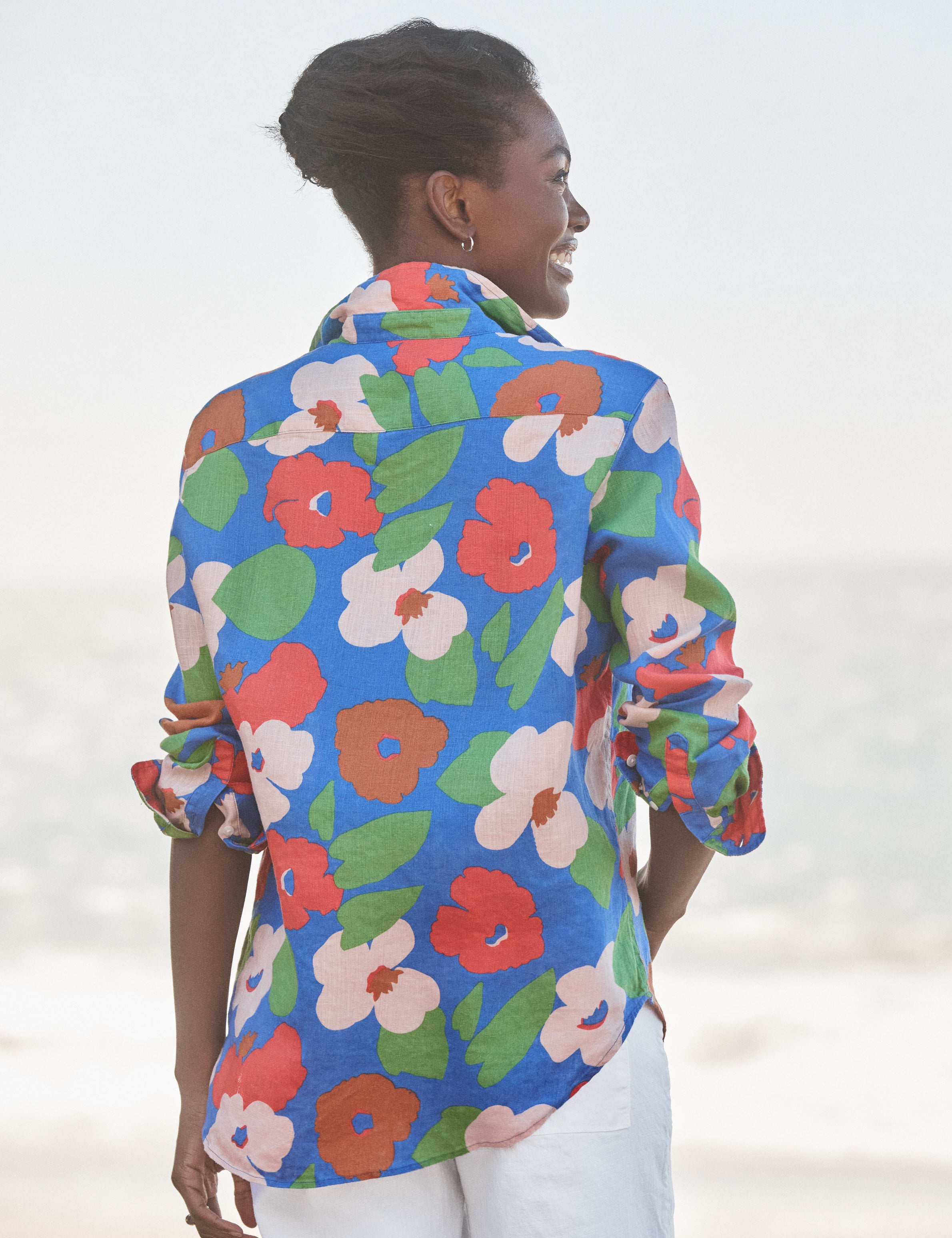 EILEEN Bright Blue Floral, Italian Classic Linen, alternate view