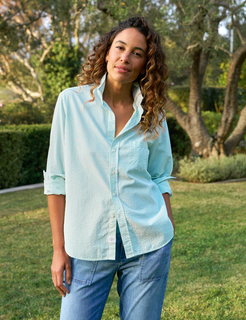 EILEEN Green Stripe, Italian Seersucker, front view