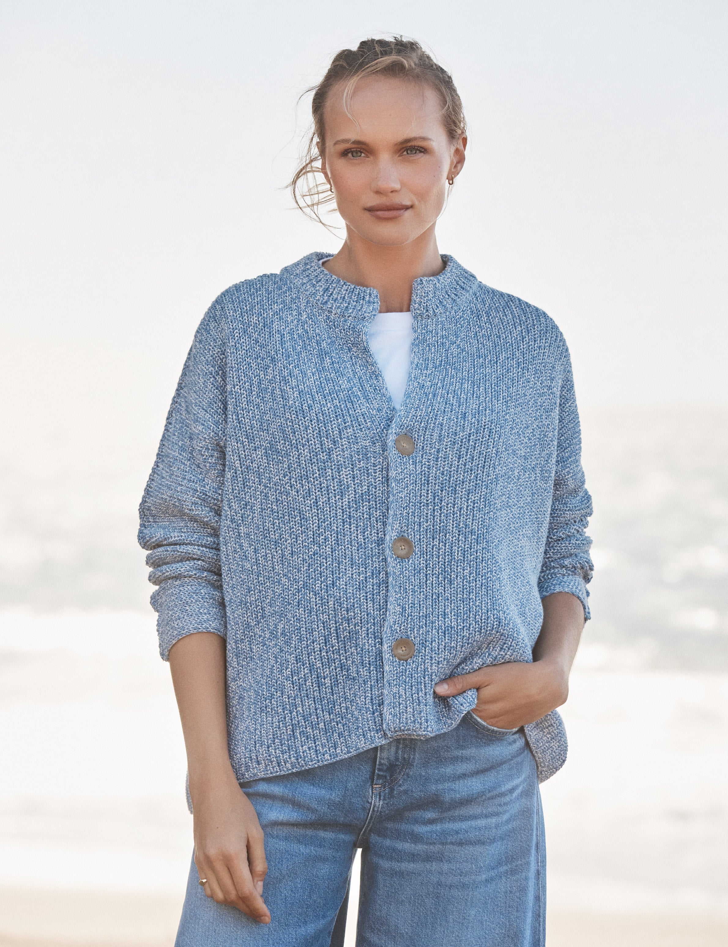 MONTECITO CARDIGAN Coast, Pure Italian Cotton, front view