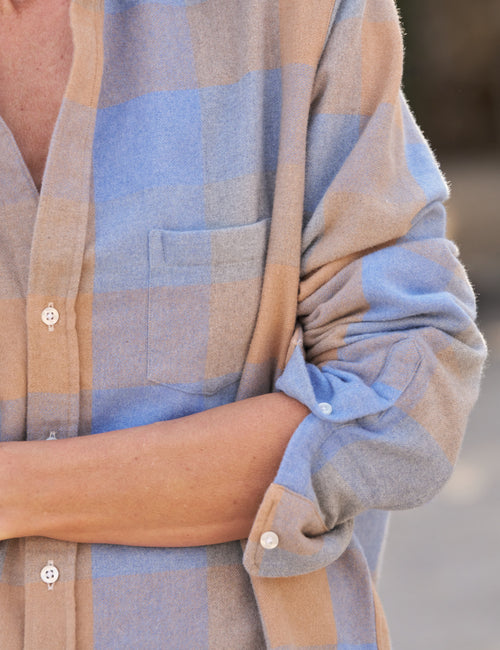 EILEEN Blue and Camel Check, Italian Flannel, view 3