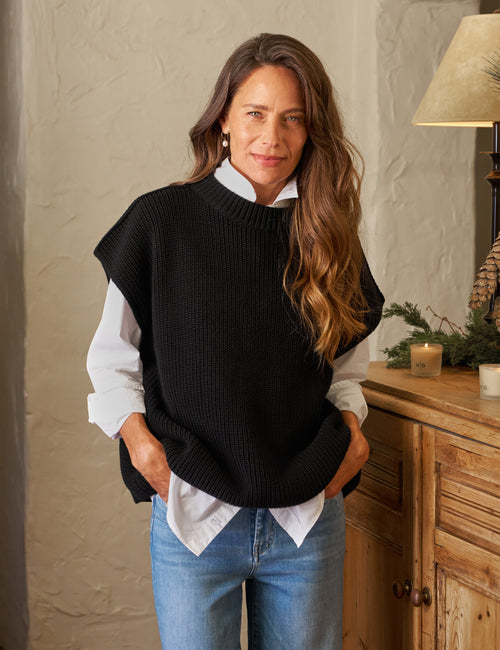 MONTECITO VEST Black, Pure Italian Cotton, view 4