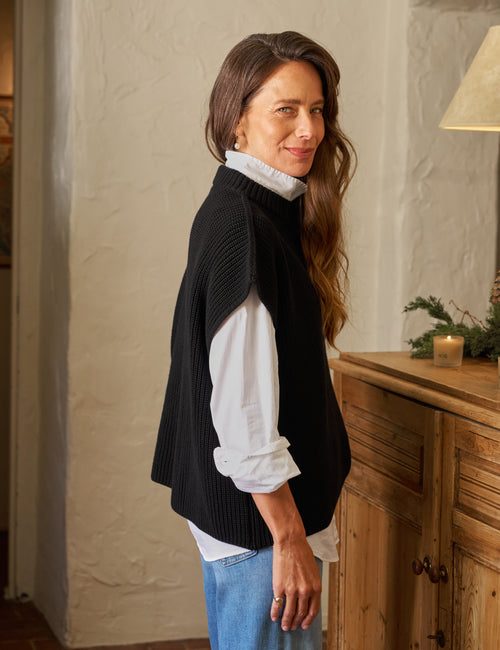MONTECITO VEST Black, Pure Italian Cotton, alternate view