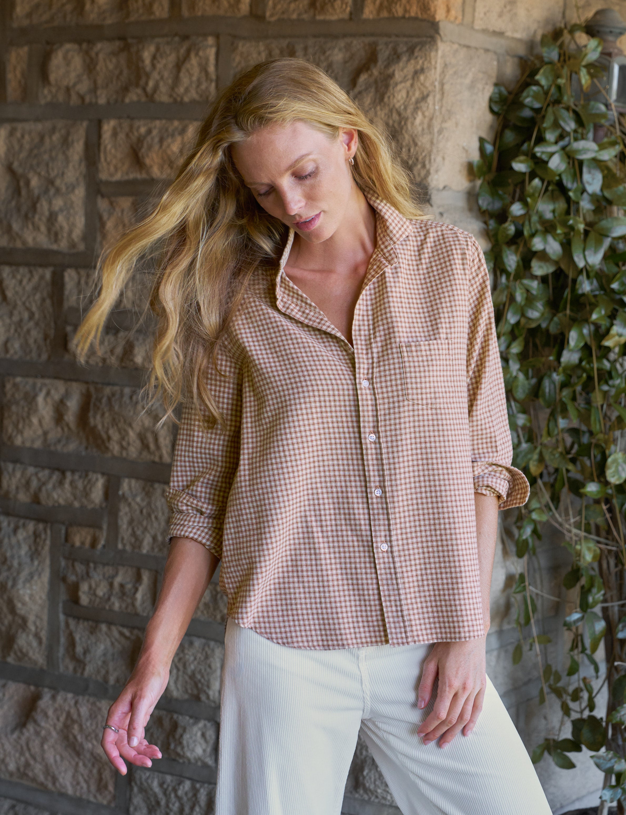 EILEEN Sand and Brown with Cream Plaid, Italian Flannel