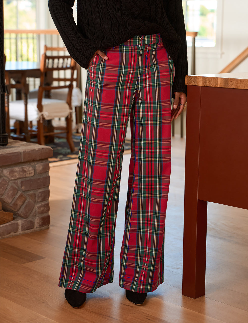 West Village, NYC Wide-Leg Trouser, Red Plaid | Frank & Eileen