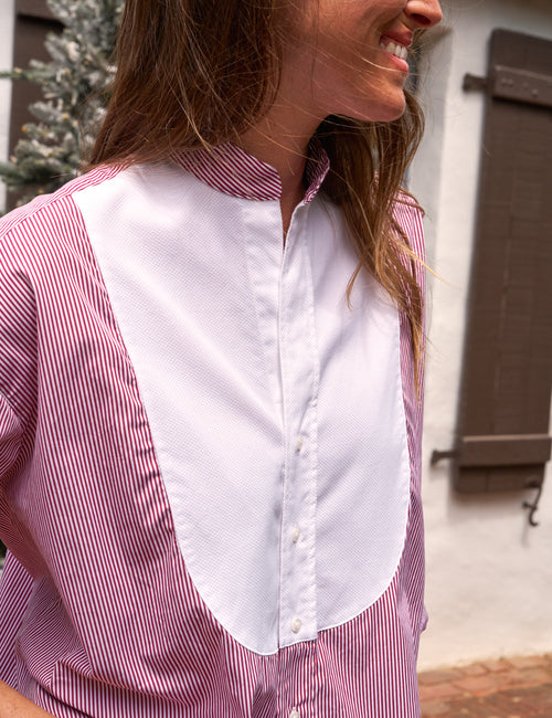 VICTORIA Red Stripe with White Bib, Italian Superluxe, view 3
