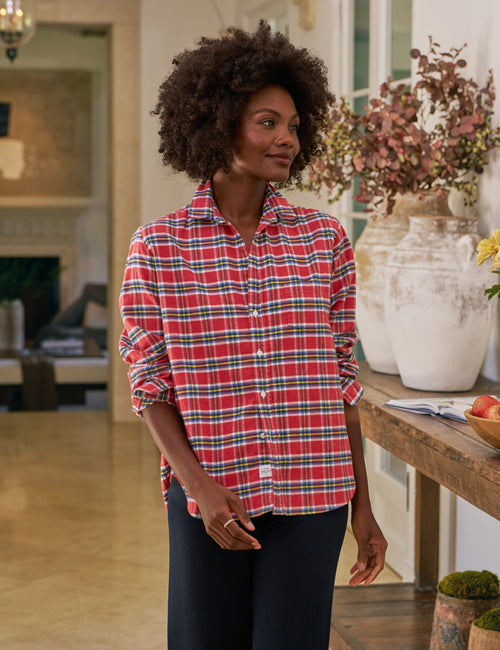 EILEEN Red and Yellow with Blue Plaid, Italian Flannel, front view