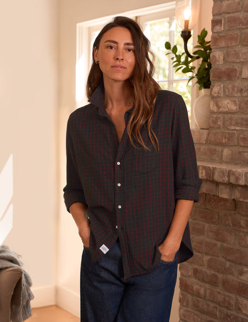 EILEEN Green with Red Windowpane, Italian Flannel, front view