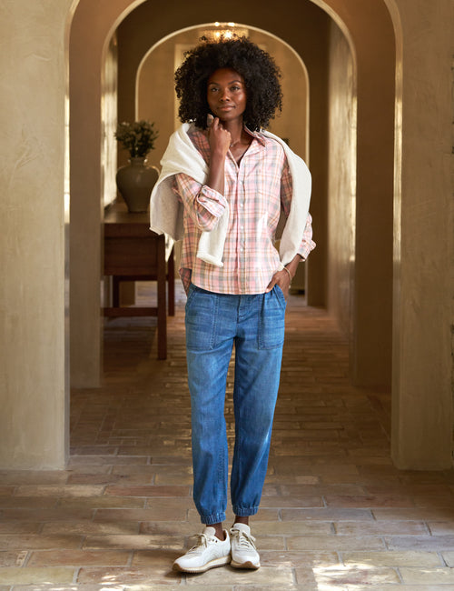 EILEEN Pink and Gray Melange Plaid, Italian Cashmere Touch, view 3