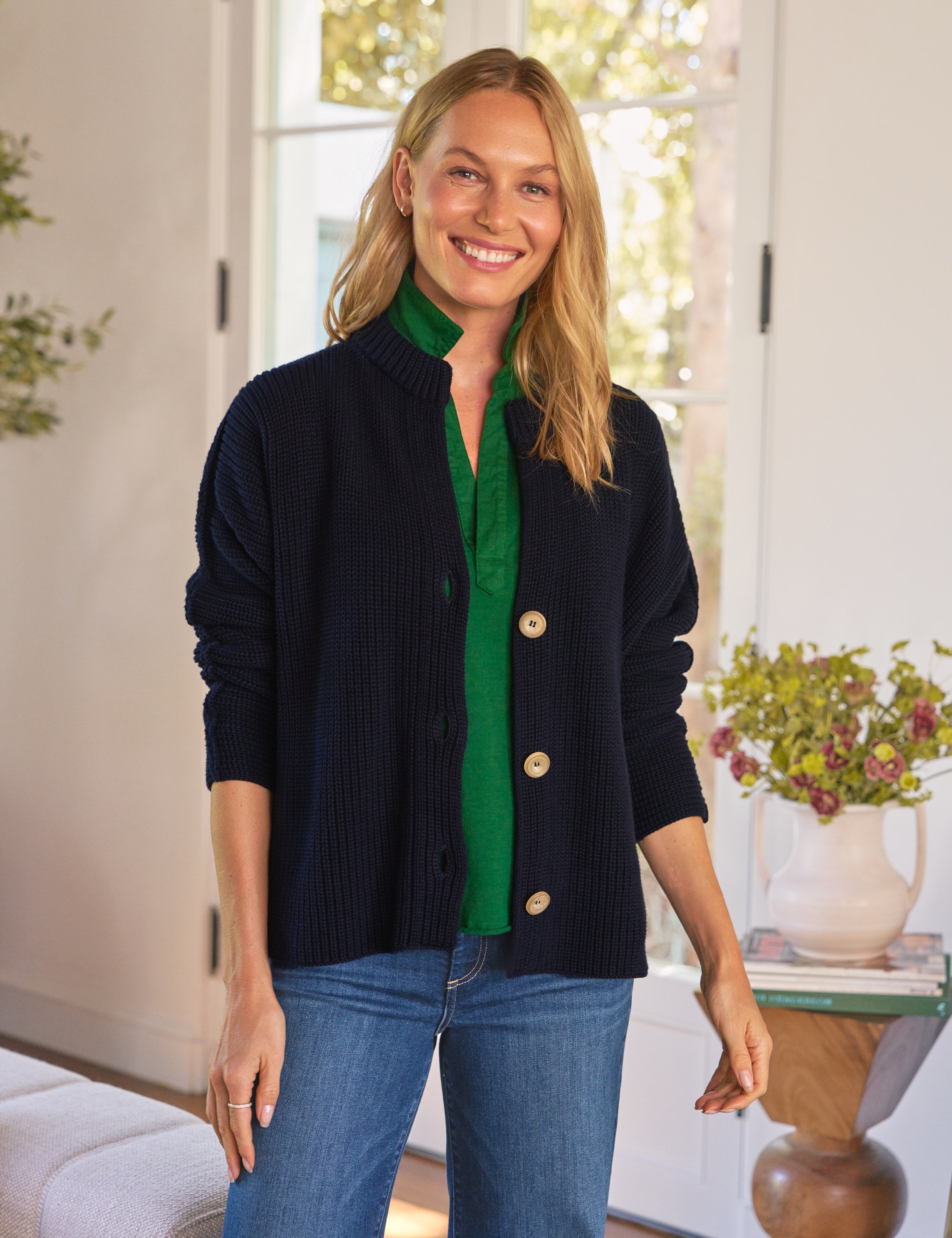 MONTECITO CARDIGAN Marine, Pure Italian Cotton