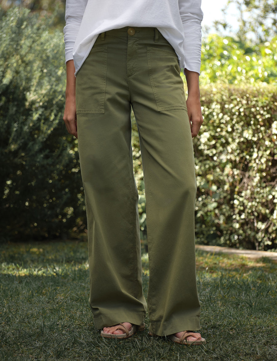 Limerick, Wide-Leg Carpenter Pant, Green | Frank & Eileen