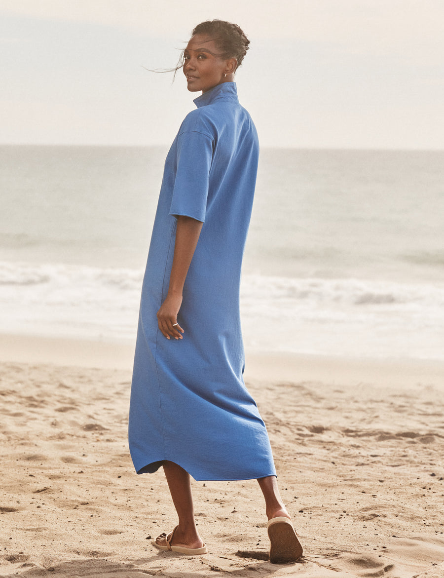 Emma, Popover Henley Maxi Dress, Blue | Frank & Eileen