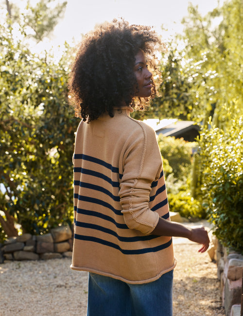 MONTEREY Camel with Navy Stripe, Pure Italian Cotton, alternate view