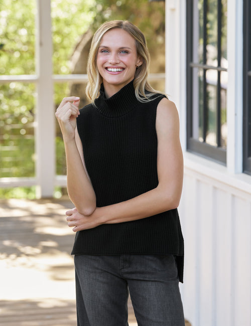 MONTECITO SHELL Black, Pure Italian Cotton, front view