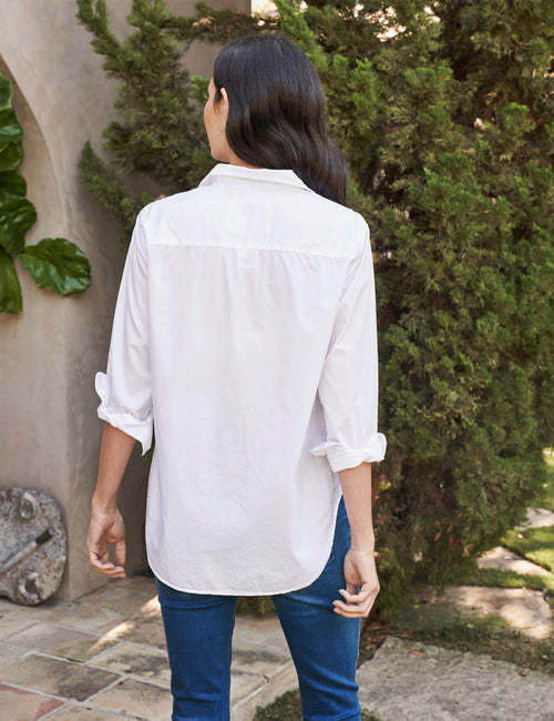 Back of person wearing White Frank & Eileen Frank Classic Button-Up Shirt in Superfine, alternate view