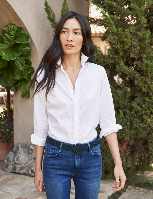 Front of person wearing White Frank & Eileen Frank Classic Button-Up Shirt in Superfine, view 4