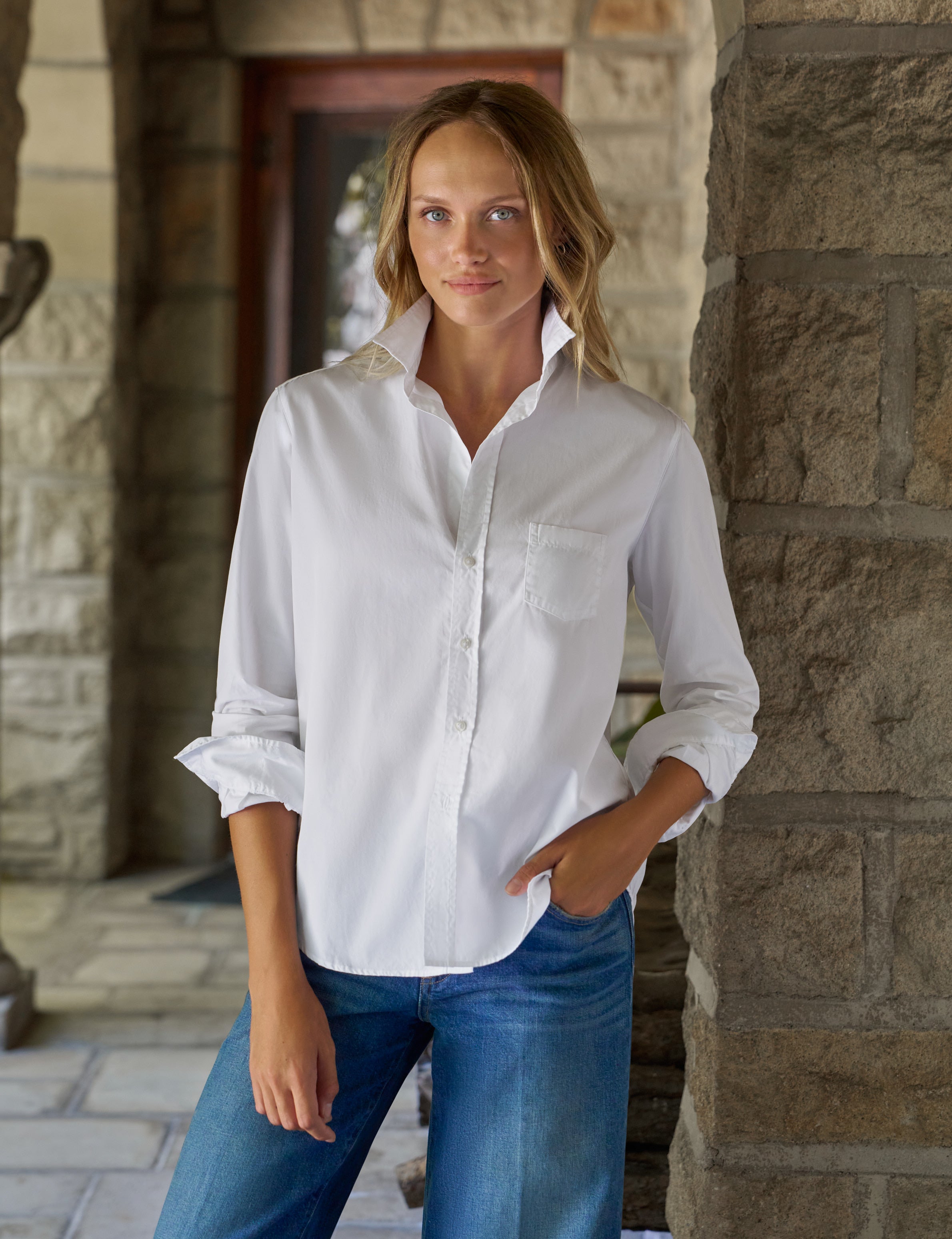 Eileen, Relaxed Button-Up Shirt, White | Frank & Eileen