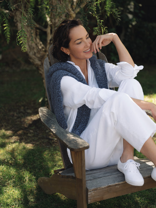 MONTECITO CARDIGAN Blueberry, Pure Italian Cotton, view 4