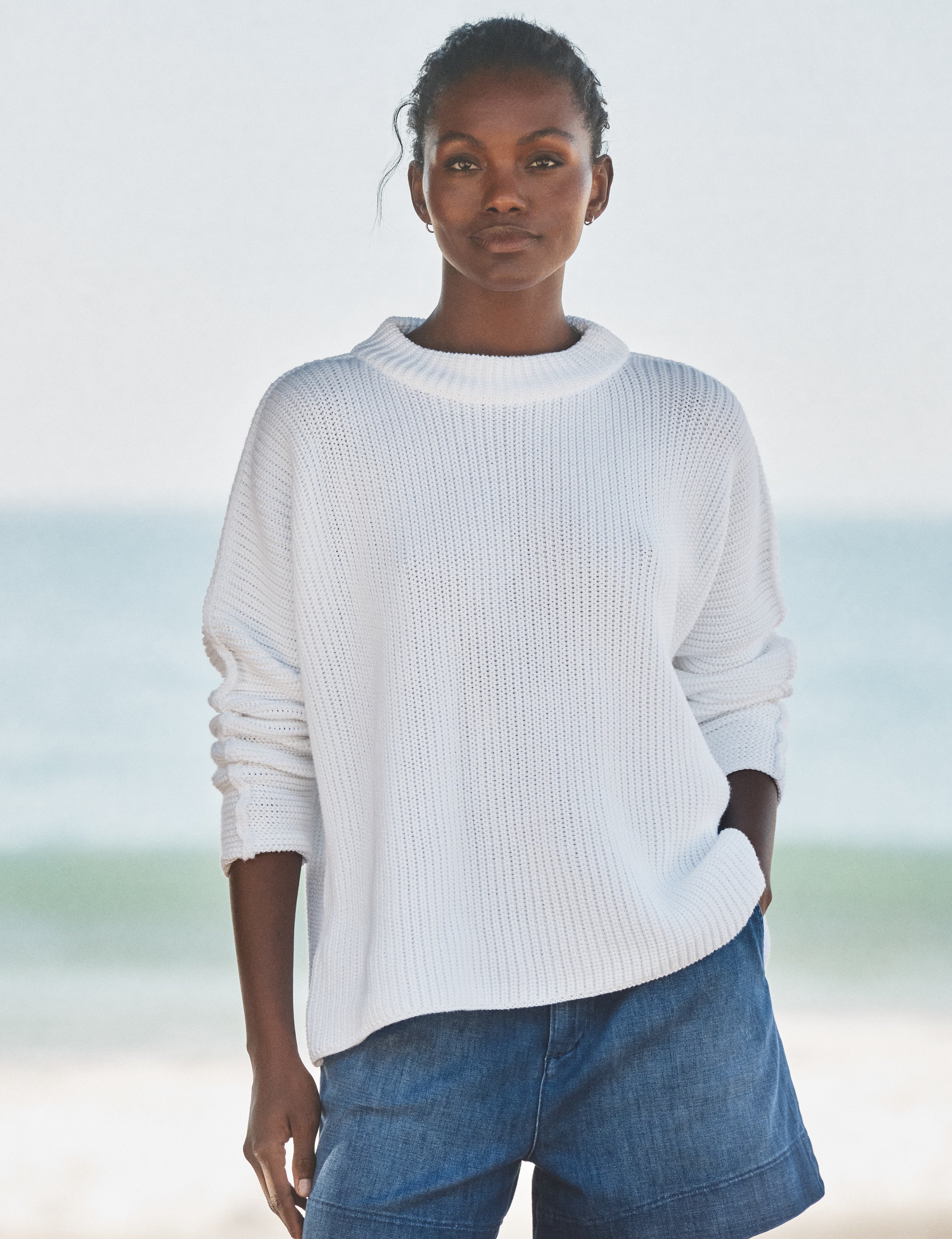 MONTECITO SWEATER White, Pure Italian Cotton, front view