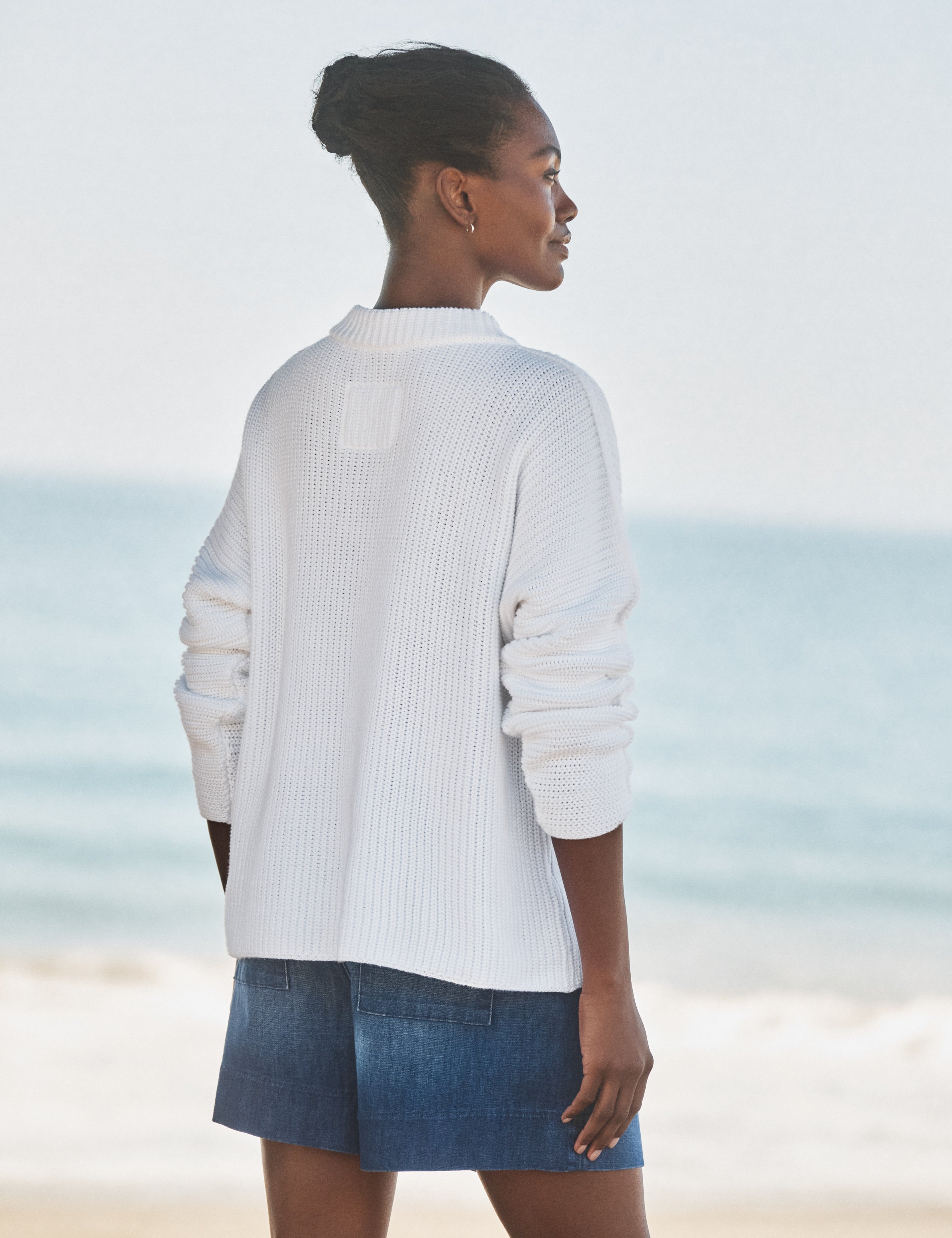 MONTECITO SWEATER White, Pure Italian Cotton, alternate view
