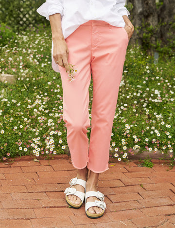 Front of person wearing Coral Pink Frank & Eileen Wicklow Italian Chino in Italian Performance Twill