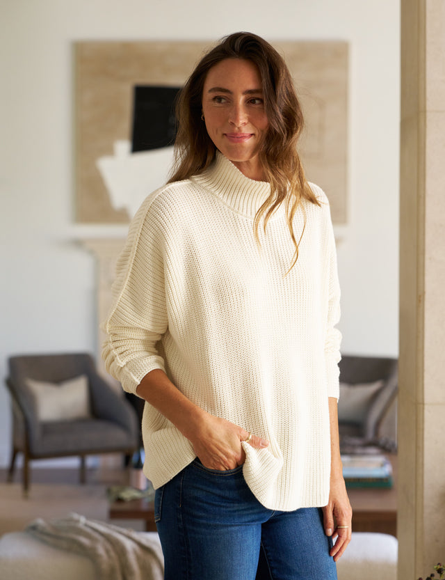 MONTECITO TURTLENECK Ivory, Pure Italian Cotton