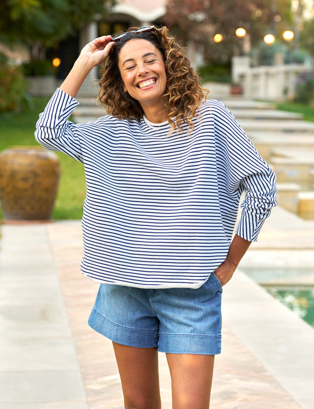 ANNA Navy French Stripe, Triple Fleece