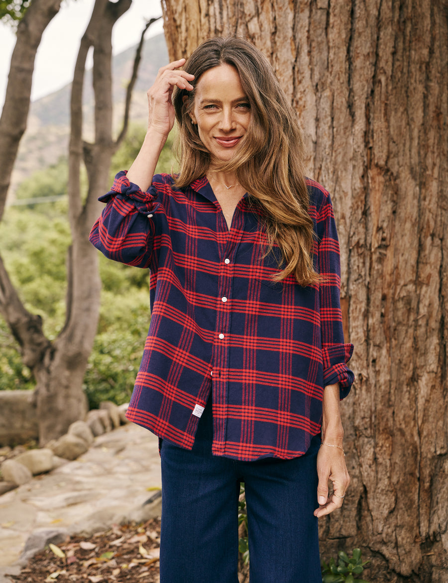 Front of person wearing Red and Blue Plaid Frank & Eileen Eileen Relaxed Button-Up Shirt in Flannel