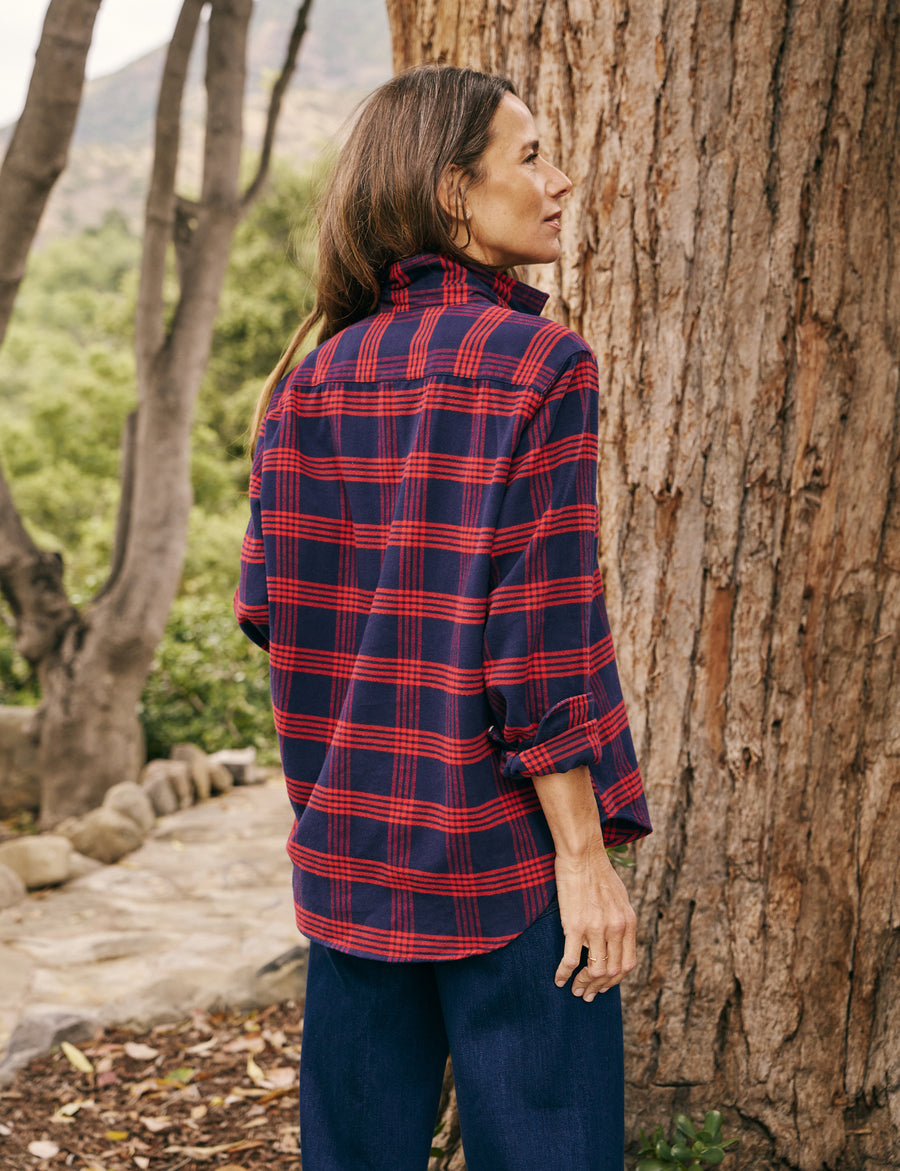 Back of person wearing Red and Blue Plaid Frank & Eileen Eileen Relaxed Button-Up Shirt in Flannel