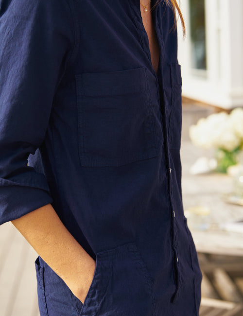 IRELAND DRESS Navy, Italian Performance Linen, view 3