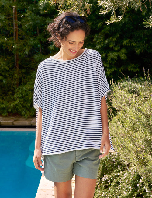 OLIVE Navy French Stripe, Triple Terry, front view