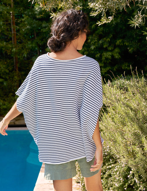 OLIVE Navy French Stripe, Triple Terry, alternate view