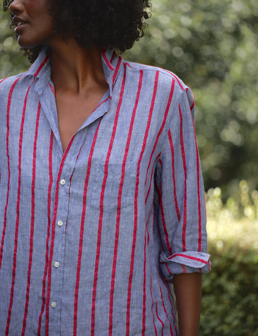 red striped dress shirt Eileen, Relaxed Button-Up Shirt, Red Stripe
