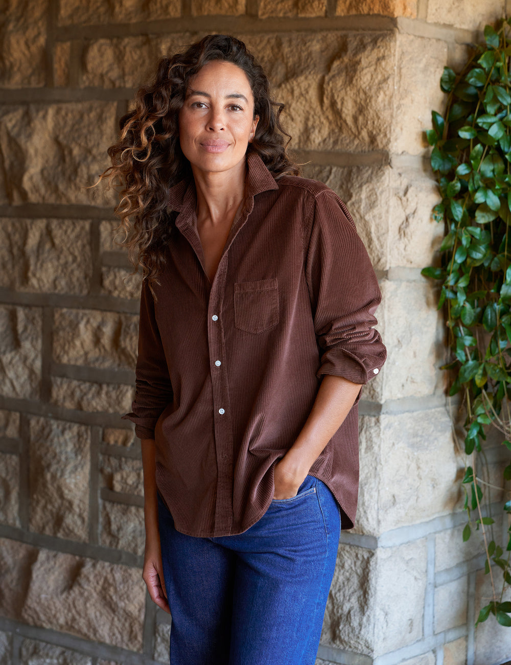 Eileen, Relaxed Button-Up Shirt, Brown Corduroy | Frank & Eileen