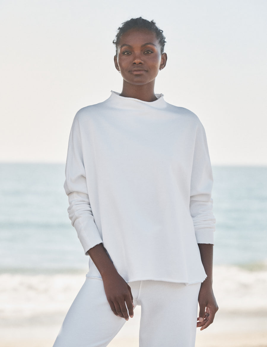 美品 ëpa epa エパ volume sleeve sweat "ecru" Effie, Long-Sleeve Funnel Neck Capelet, White | Frank & Eileen