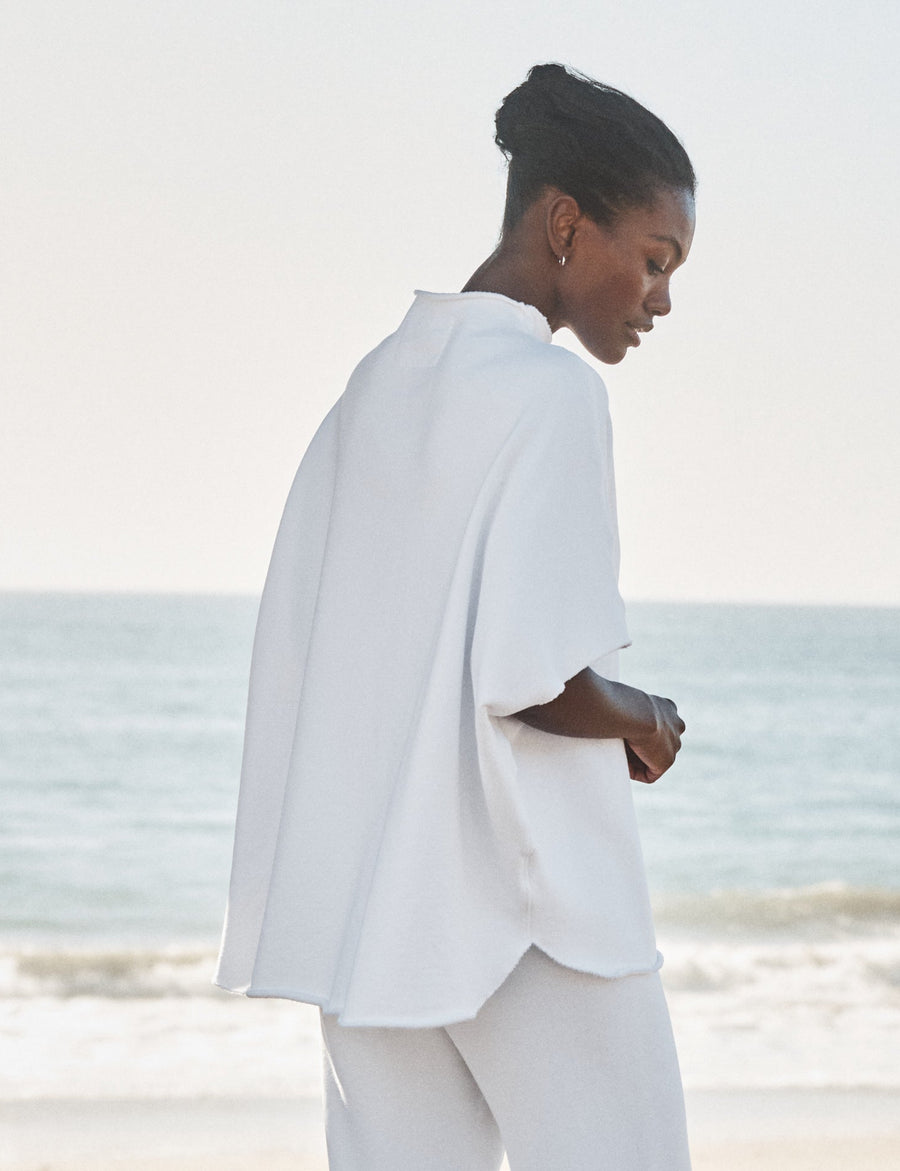 Audrey, Funnel Neck Capelet, White | Frank & Eileen