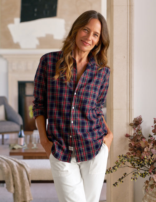 EILEEN Red and Yellow with Navy Plaid, Italian Flannel, front view