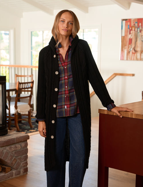 COTSWOLDS COATIGAN Black, Pure Italian Cotton, front view