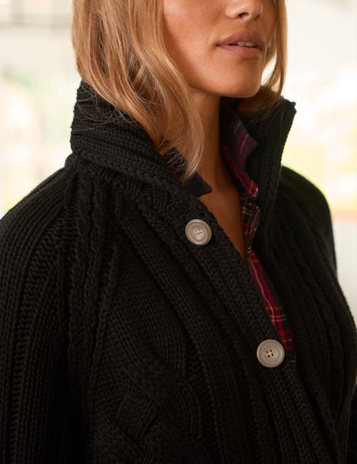 COTSWOLDS COATIGAN Black, Pure Italian Cotton, view 3